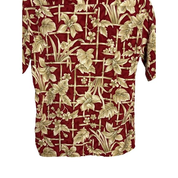 Vintage Y2K Pierre Cardin Hawaiian Button Front Shirt M Floral Leaves Red Beige - Picture 6 of 7